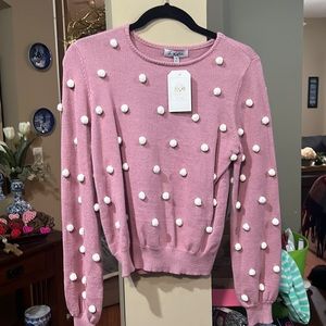 NWT rose colored pom pom sweater